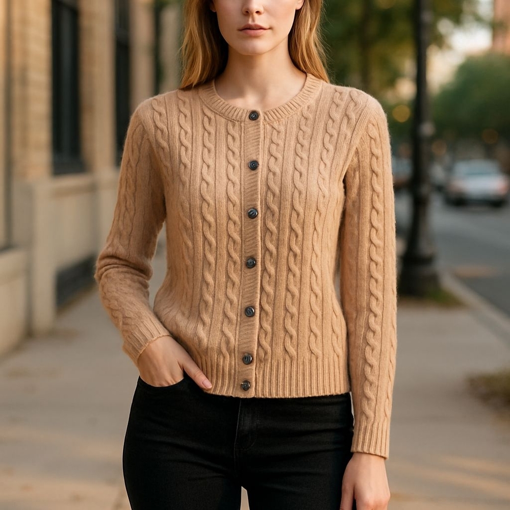 Eddie Bauer Women's Tan Cable Knit Sweater